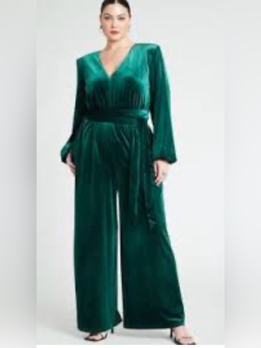 NWT Eloquii Emerald Velvet Long-Sleeve wide leg Jumpsuit. Sz 20 holiday glam